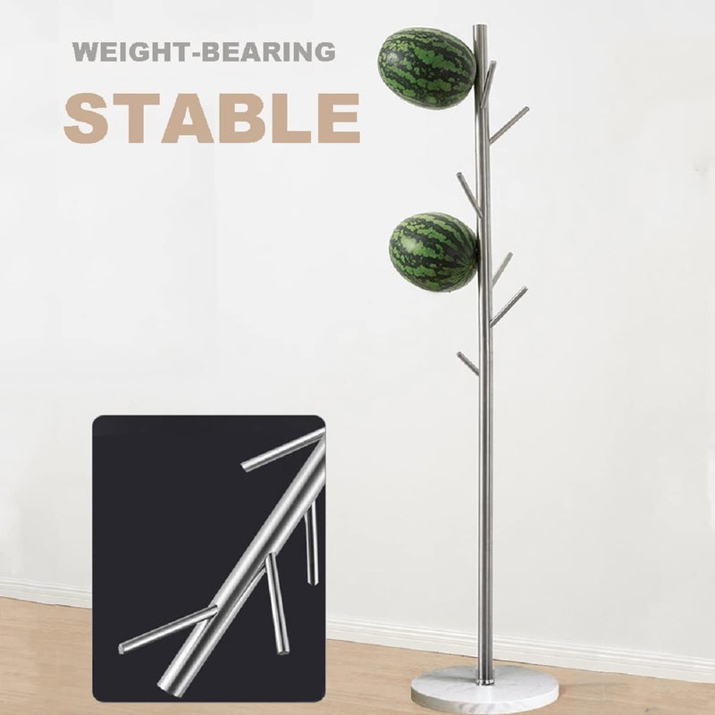Jolitac Metal Coat Rack Stand Satin Steel Finish Stable Marble Base, High-Grade with Hooks Metal Tree Hat & Coat Hanger Floor Free Standing Wall Bedroom Easy Assembly (Satin Steel) - Image 3